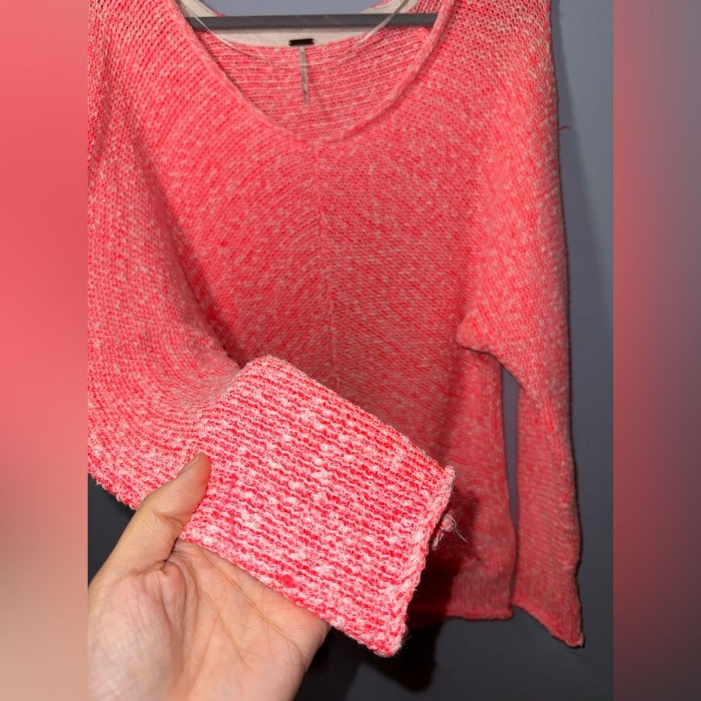 Free People Womens Bright Lights Slouchy Bright pinky coral Sweater Size XS EUC - Picture 5 of 9